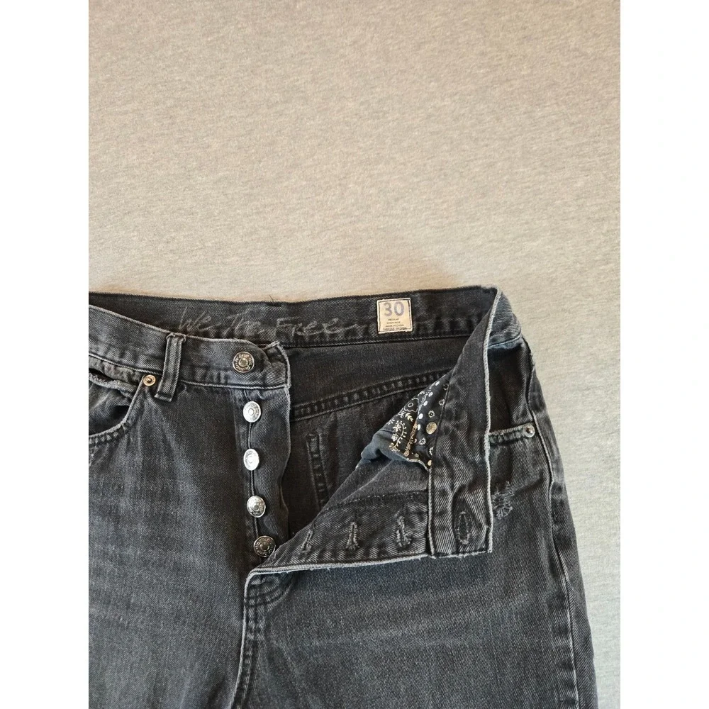 Free People Blossom Rigid Skinny Jeans Women 30 Black Distressed Cropped Raw Hem